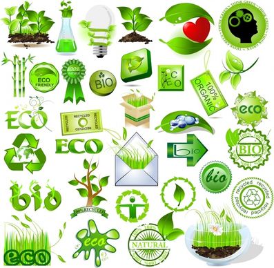 bio design elements green symbols sketch