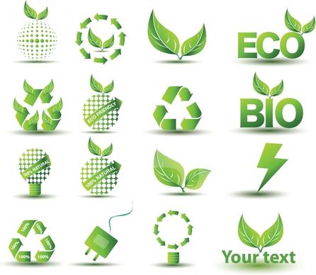 ecology tags icons modern green symbols sketch