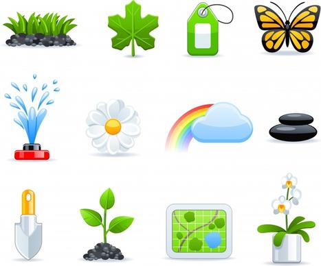 ecology icons modern shiny colored symbols sketch