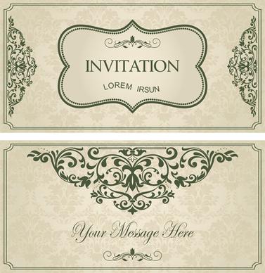 green floral invitation cards vector set