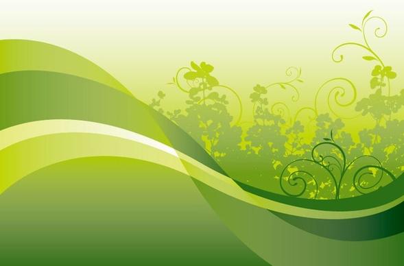Green Floral with Wave Vector Background