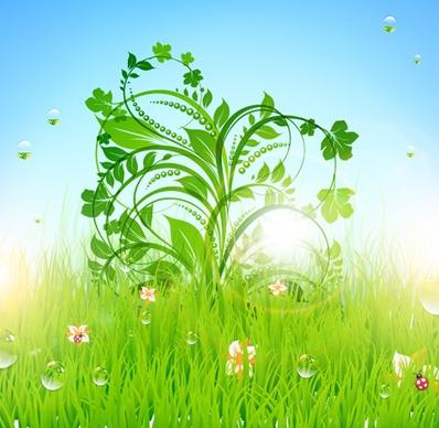 spring background sparkling fresh floral leaves meadow decor