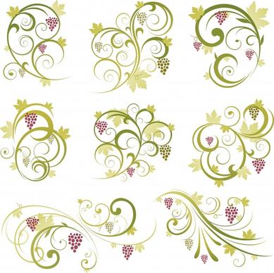 decorative elements templates grapes fruits curves sketch
