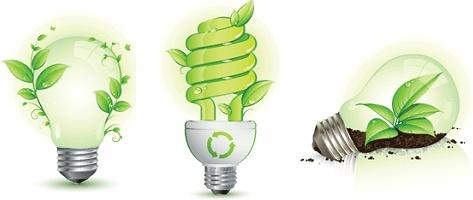 Green Leaf and Energy-Saving Lamps Vector
