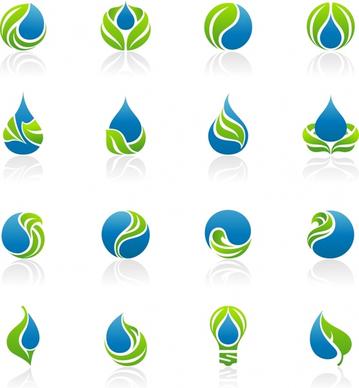 eco logotypes collection green blue curves rounded decor