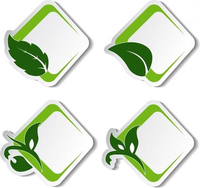 green leafy stickers vector