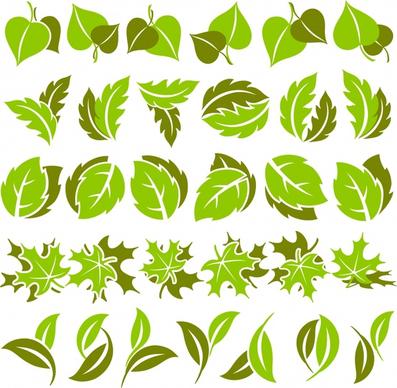 leaves icons collection green shapes sketch