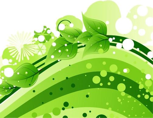 Green Leaves with Abstract Wave Background