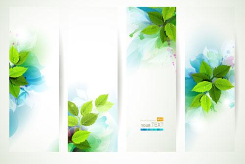 green leaves with watercolor banner vector