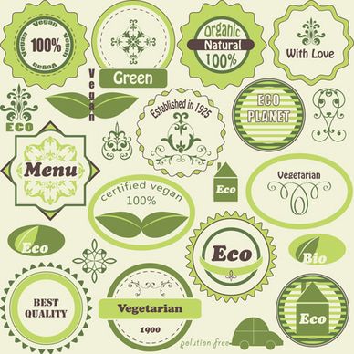 green natural labels design vector