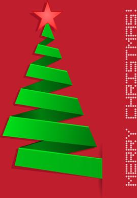 green ribbon xmas tree with red background