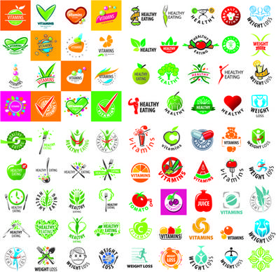 green styles healthy logos vectors set