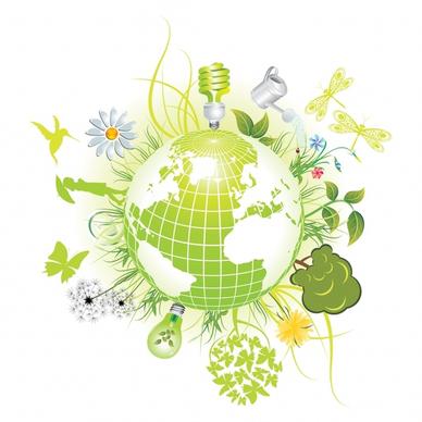ecological background globe lightbulb nature icons green design