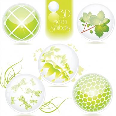 ecology design elements 3d green symbols