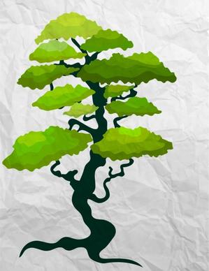 green tree drawing crumpled paper background