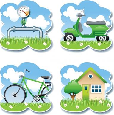 sticker templates gauge bicycle scooter house icons