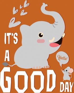 greeting banner cute elephant mouse icons texts decor