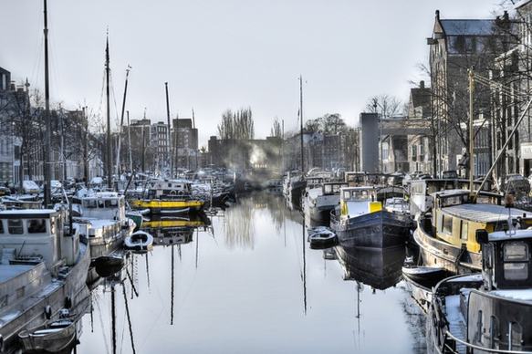 groningen canal with ships