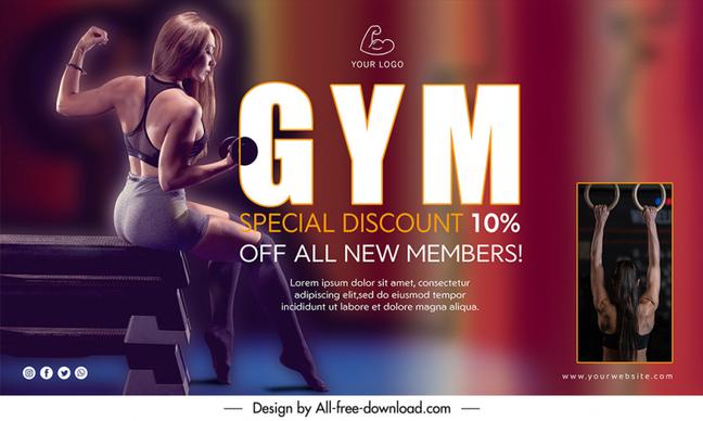 gym club discount poster template dynamic realistic dark design