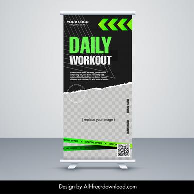 gym fitness banner template modern roll up geometry