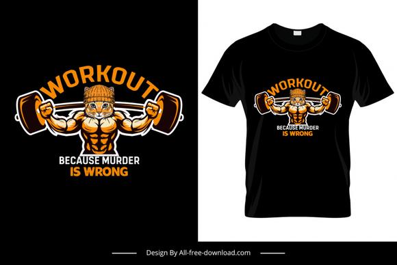 gym fitness tshirt template stylized cat cartoon sketch