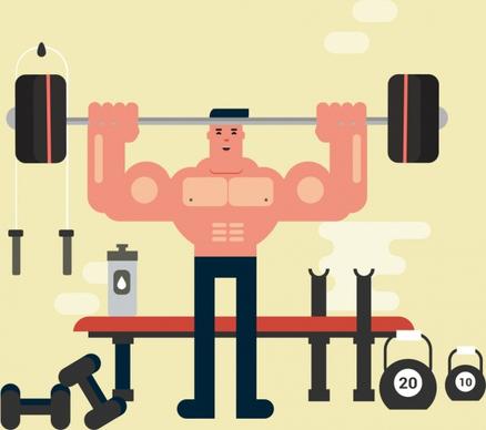 gym sport painting muscle man weight icons