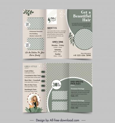 hair salon brochure templates classic checkered geometry lady leaves