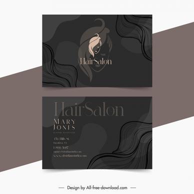 hair salon business card templates dark handdrawn curves lady face