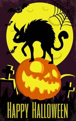 halloween banner black cat scary pumpkin moonlight icons
