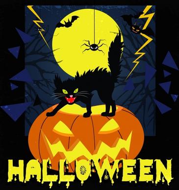 halloween banner scary cat spider pumpkin icons