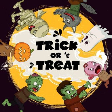 halloween banner scary characters icons circle layout