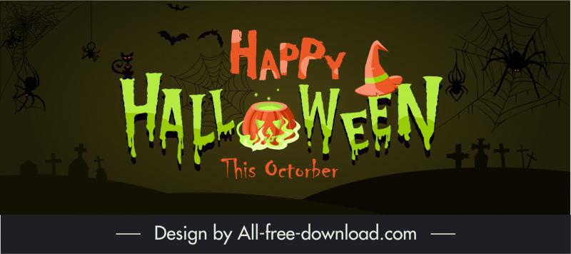 halloween banner template flat dark deadly elements stylized texts decor