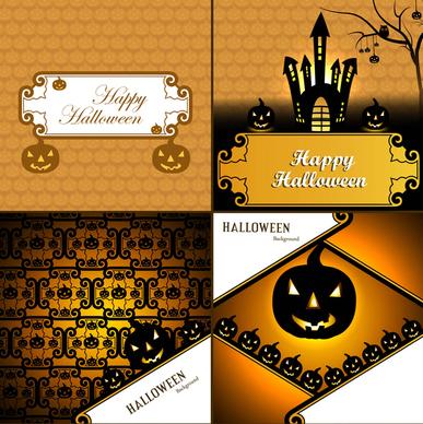 halloween card four collection presentation bright colorful background vector illustration