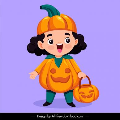 halloween costume icon cute girl in pumpkin clothes sketch