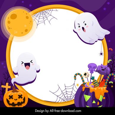 halloween design elements cute ghosts moonlight pumpkins candies sketch