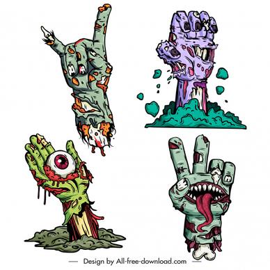 halloween design elements frightening decomposing zombie hands sketch