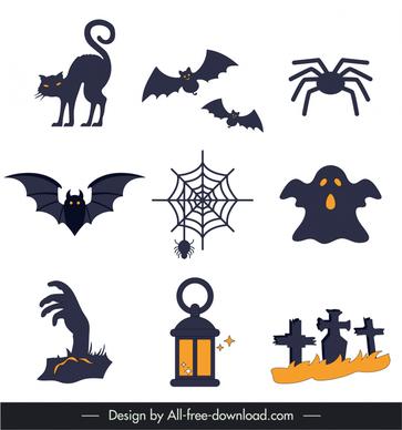  halloween design elements frightening horror icons sketch