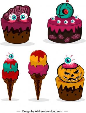 halloween design elements horror cake ice cream icons