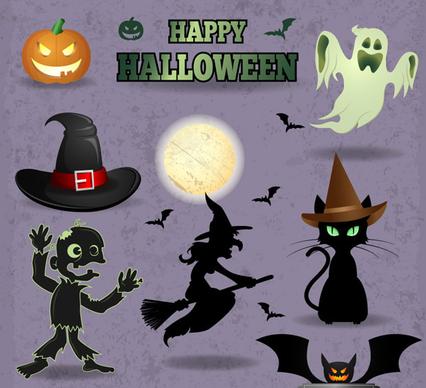 halloween elements illustration vector set