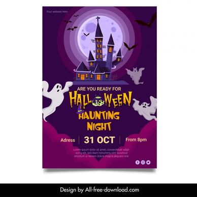 halloween haunting night poster template haunted house moonlight bats ghosts decor