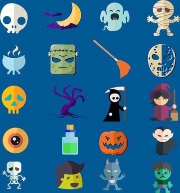 halloween icons collection with various types