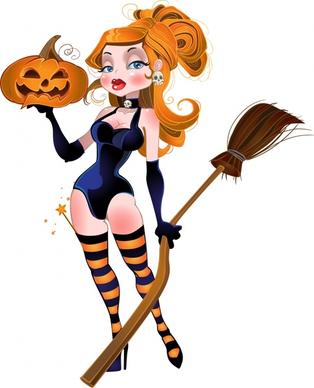 halloween character attractive female witch cartoon design