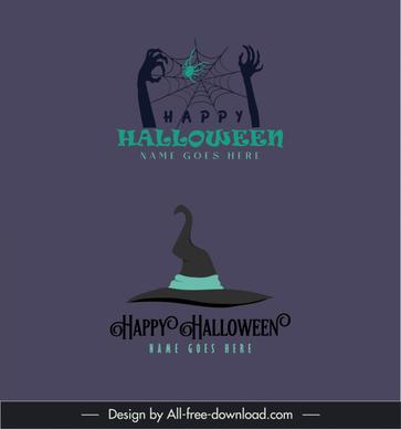 halloween logo templates flat dark horror arms spiderweb witch hat elements sketch