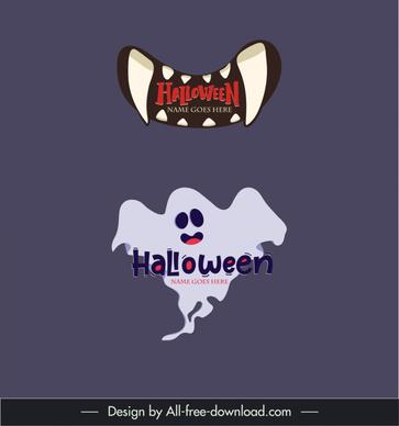 halloween logo templates flat horror eyetooth mouth ghost symbols outline 