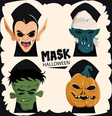halloween masks background scary icons decor