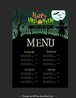 halloween menu template dark flat silhouette dead scene 