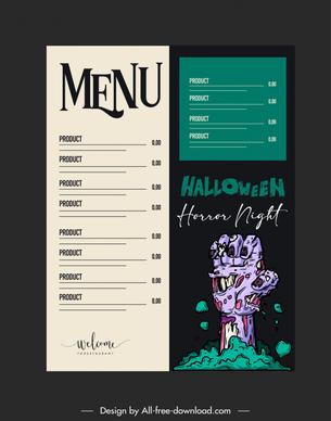 halloween menu template dynamic evil dead hand decor