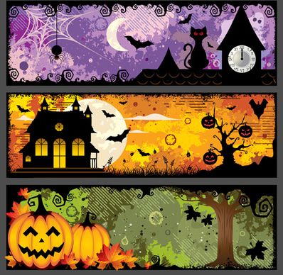 halloween night banner vector set