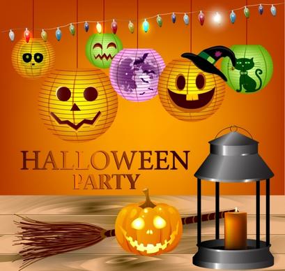 halloween party banner bright pumpkin lanterns decoration