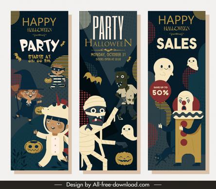 halloween party banners classic horror characters vertical design